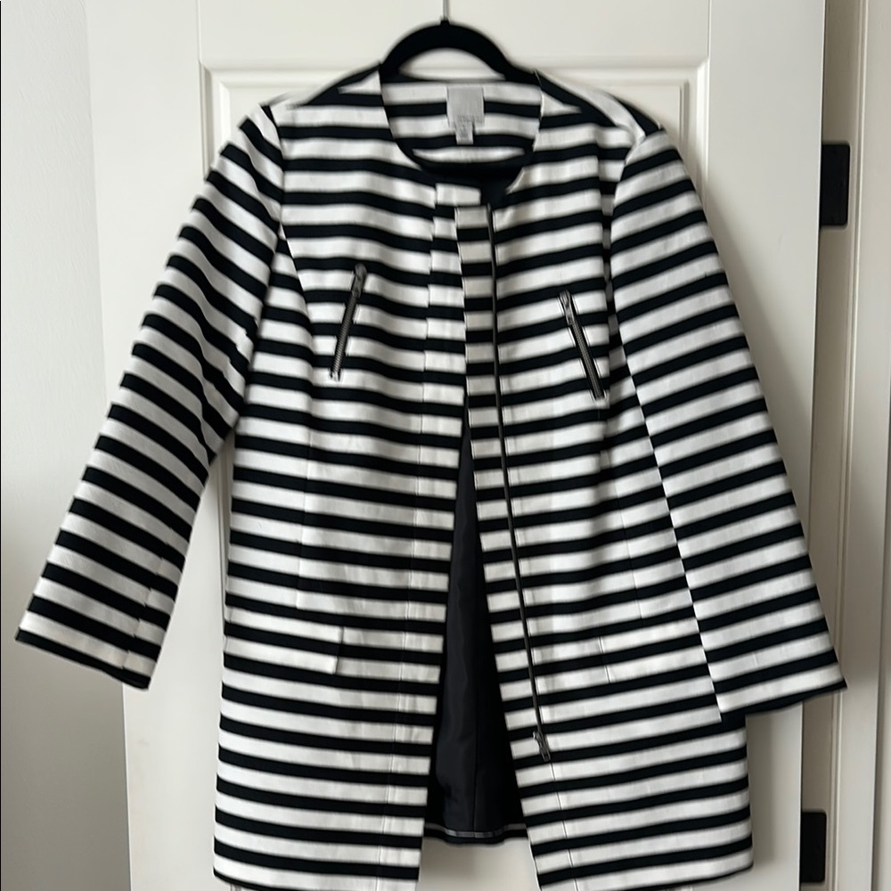 Halogen Black and White Trench Coat Bold Striped Pattern